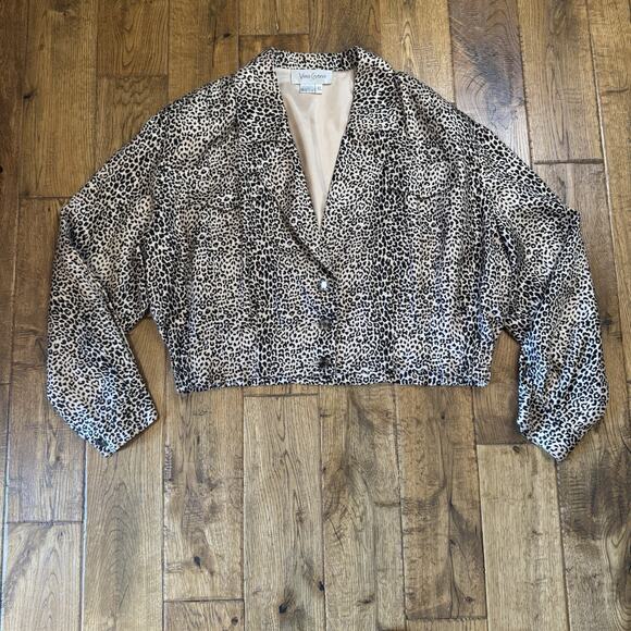 VTG Vera Cristina Suit Skirt Womens Sz 16 100% Silk Cheetah Print Skirt Blazer - Picture 6 of 7